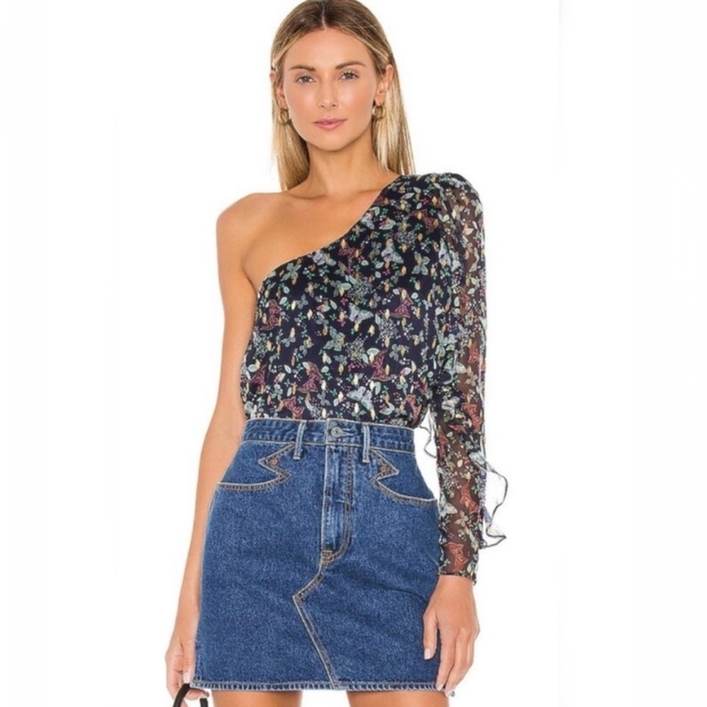 Tularosa Revolve butterfly print one shoulder top